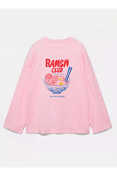 Disante 100% bumbac, cu potrivire oversize, imprimat Ramen - Tricou cu mânecă...