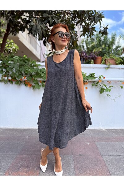 DenizEge Italian Sleeveless Striped Dress Black