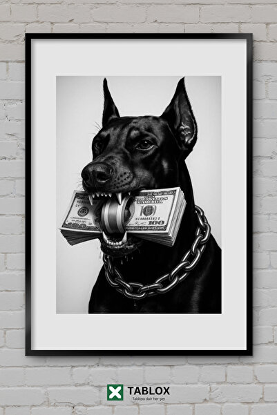 TABLOX Siyah Köpek Para Sanatsal Estetik Minimal Çerçeve Görünümlü Dekoratif ...