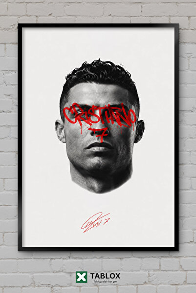 TABLOX Κριστιάνο Ρονάλντο CR7 Ποδοσφαιρικό Έργο Τέχνης με Ξύλινη Κορνίζα και ...