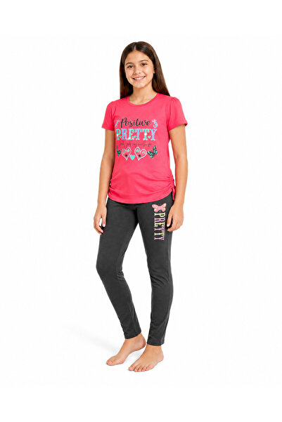 Generic Brand Girls' Set Half-Sleeve T-Shirt and Long Pants with Fun Prints