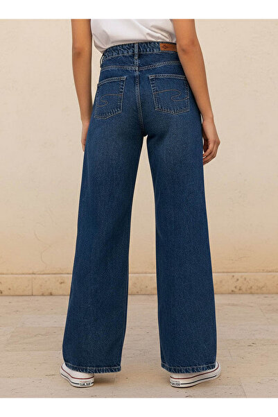 Lee Cooper Wide Leg Button Waist Jeans with Pockets Cotton