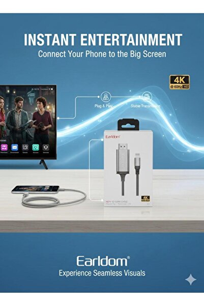 Earldom ET-W35 Lightning to HDMI Cable 2M for iPhone & iPad | 1080P Full HD T...