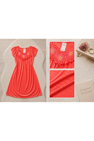 Generic Brand Women’s Satin Short Sleeve Nightgown with Floral Embroidery – E...
