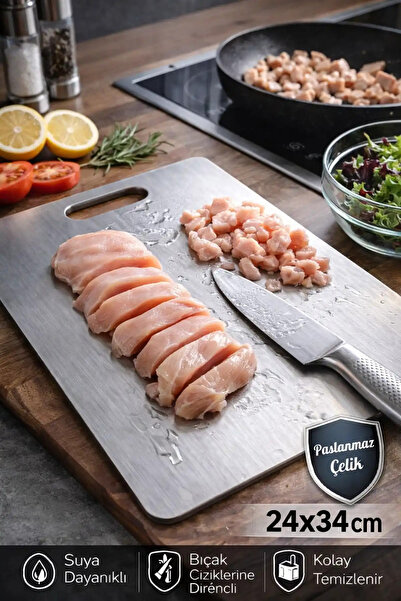 Ercazzo Büyük Boy Paslanmaz Çelik Kesme Panosu 23x34cm Suya Dayanıklı Tezgah ...