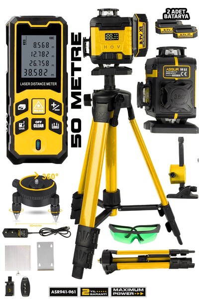 ASSUR Lazer Metre + 360° 16 Köşe Otomatik Hizalama Tripod'lu Lazer Metre Hiza...