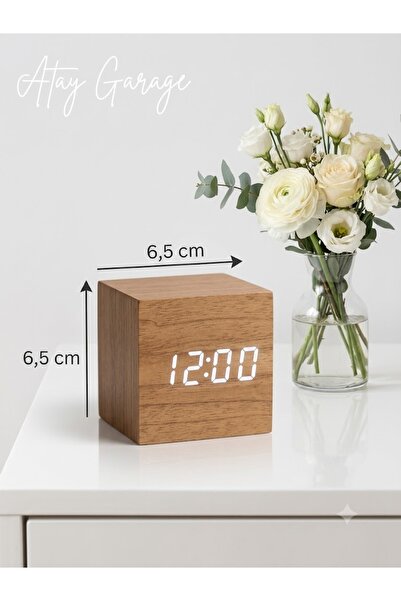 Atay Garage Minimalist LED Dijital Kahverengi Saat – Masaüstü Dekoratif Saat ...