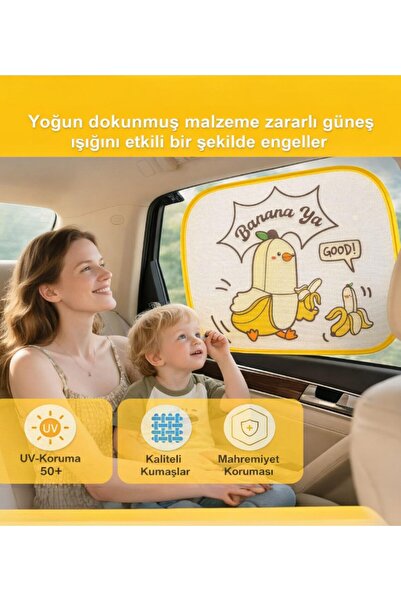 OKAVANGO LÜX Araba Yan Cam Güneşlik 2 Adet Oto Yan Cam Perdesi Araba Arka Güneşlik Araç Anne Bebek Çocuk Perde BANANA