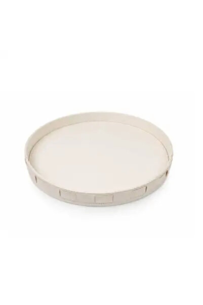 Blends Rounded Leather Serving Tray 38×38 cm Beige from Palmora