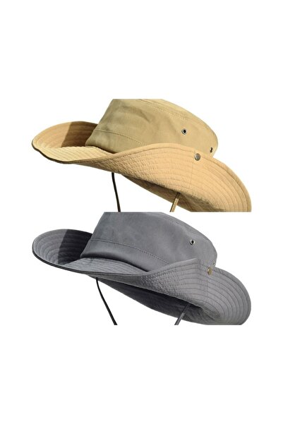zadenza gold Pack of 2 Summer Foldable Safari Trilby Cotton Cowboy Hats (2 Pi...