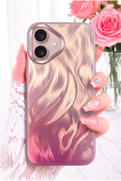 Fibaks iPhone 17 Kılıf Hologramlı Rose Gold Işıltı Ebru Desenli Şeffaf Siliko...