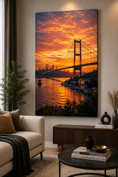 Boğaziçi Köprüsü Gün Batımı İstanbul Dekoratif Kanvas Duvar Tablosu Hediyelik