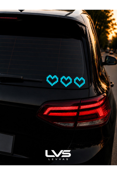 levvas Piksel Kalp Sticker 3'lü Set Araba Motosiklet Laptop bisiklet sticker