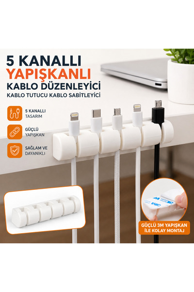 Src 3D Kablo Düzenleyici 5 Kanallı Yapışkanlı Kablo Tutucu Kablo Sabitleyici