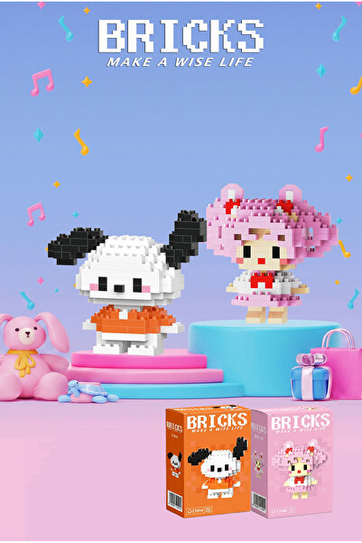 Bricks make a wise life Pochacco ve Chibiusa 3D Yapboz - İkili Set - Mikro Bl...