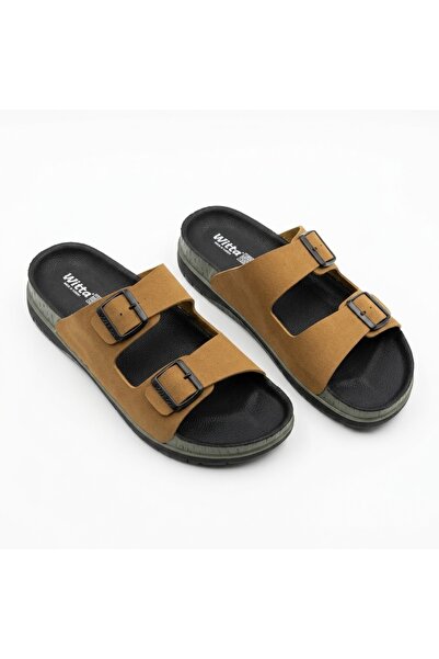 KİNDEP (Witta) Double Buckle Comfortable Daily Men's Slippers Taba