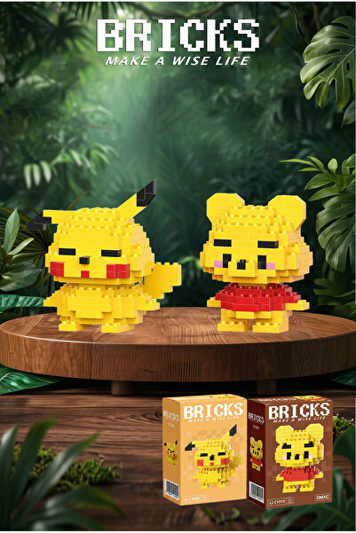 Bricks make a wise life Winnie The Pooh ve Pikachu3D Yapboz - İkili Set - Mik...