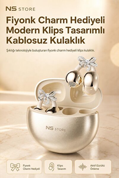 NS Store ANC Özellikli Klips Tasarım Kablosuz Kulaklık, Bluetooth 5.4, Bej Re...