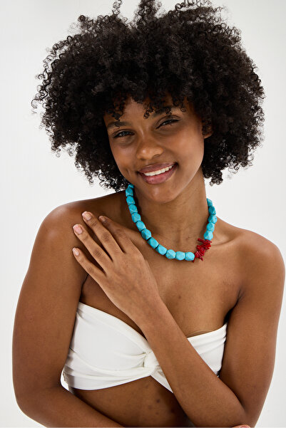 JİMNY JEWELRY Capri Turquoise and Coral Detailed Necklace