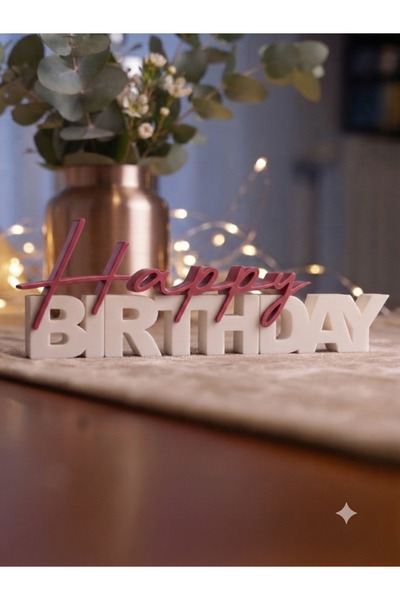 EAE DESİGN STUDİO Minimalist Doğum Günü Hediyelik Masa Süsü "Happy Birthday" ...