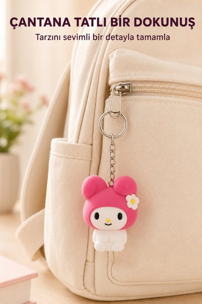 LINDES Pink Cat Figured Movable Keychain - Bag and Key Accessory