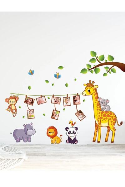 Sim Tasarım Cute Animals Family Tree Photo Frame Look Wall Sticker - Sim34 -