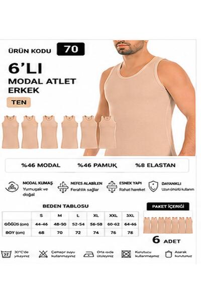 Yıldız Çamaşır Men's Modal Lycra Strap Undershirts (70-71-72-73-74) - 6 Pieces