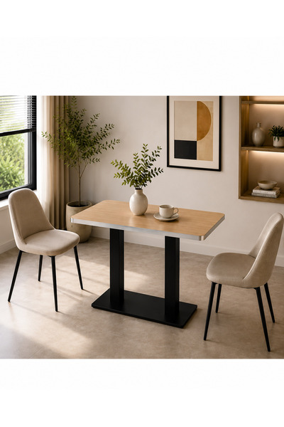 N.zone Modern Rectangular Dining Table 120X70Cm with Durable Double Metal Bas...