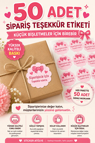 StickerAtölye Teşekkür Sticker - Sipariş Teşekkür Etiketi - Küçük İşletme - 5...