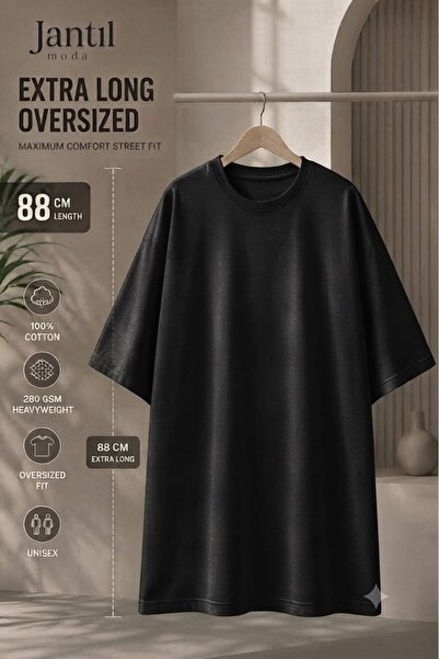 JANTIL MODA Women's Oversize Cut Printed Long Tunic T-Shirt - Crew Neck