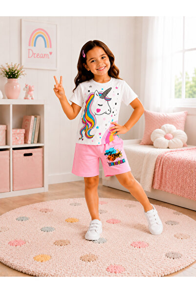 Elloria Kids UNICORN BASKILI ŞORT TAKIM