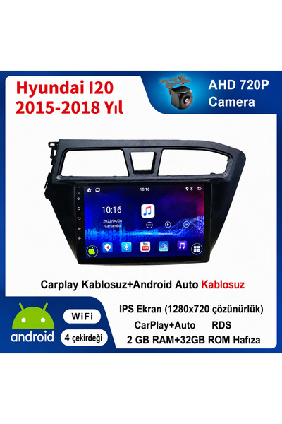 CONION Hyundai I20 2015-2018 Yıl uyumlu 2GB Ram 32GB Rom Hafıza Android Kablo...