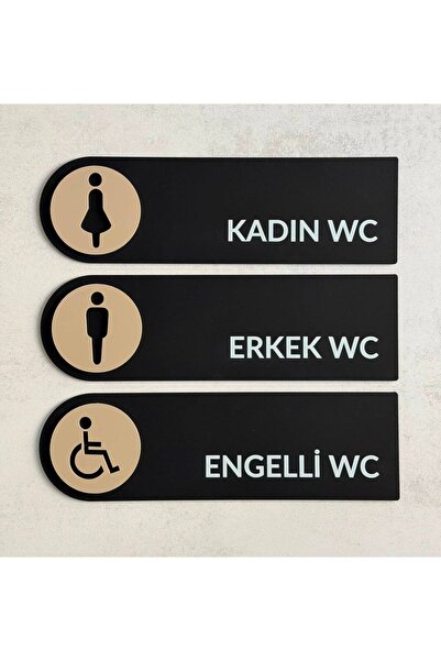 Yönline Disabled Wc Direction Sign for Women and Men 30 X 9 cm Matte Black Pl...