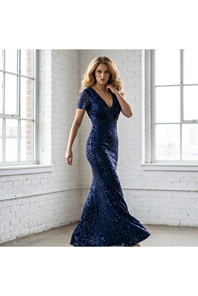 OEM Rochie lungă elegantă de damă cu paiete, decolteu în V și mâneci scurte, ...