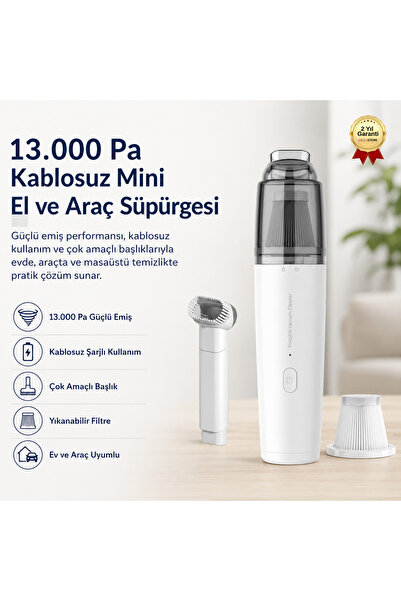 hızlı store 13.000 Pa Güçlü Emiş Kablosuz Şarjlı Taşınabilir Mini El ve Araç ...