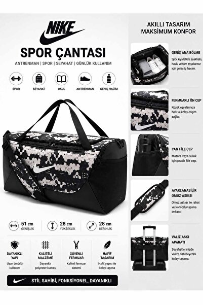 Nike Spor Çantası Unisex 51x28x28 cm Antrenman, Fitness, Seyahat ve Günlük Ku...