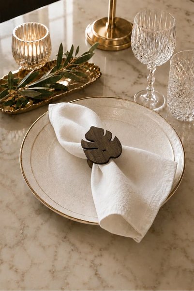 Econice 6-Piece Napkin Ring Set with Tropical Leaf Pattern