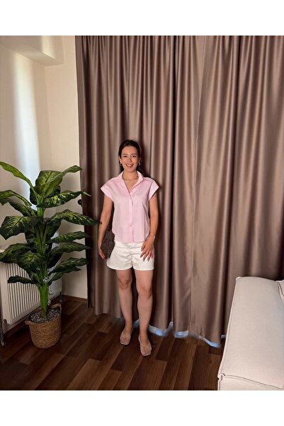 Notta Butik Minimal Pembe Kısa Kol Gömlek
