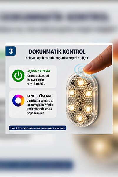 indirimsevinci Dokunmatik Mini 7 LED RGB USB Şarjlı Torpido Ayak Altı Lambası Çok Amaçlı Kullanım