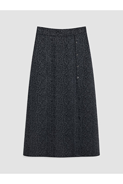 LC Waikiki Anthracite Elastic Waist Patterned Ornamental Buttoned Skirt