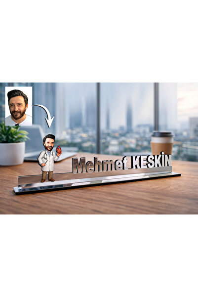 MK Sanart Fotoğraflı Doktor Karikatür Tasarımı Kişisel Masaüstü İsimlik Tıp B...