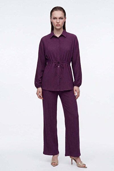 HAKKE Crinkle Shirt Pants Woven Top and Bottom Set