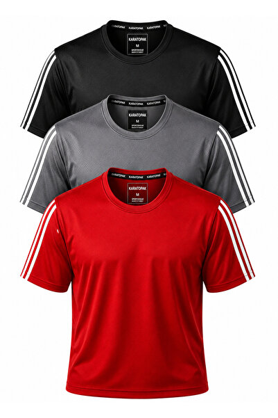 Karatopak Tricou sport din țesătură respirabilă, cu 3 dungi pe mâneci și func...
