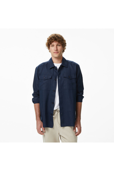 Nautica Erkek Lacivert Regular Fit Keten Gömlek