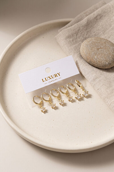 Generic Brand Star Zircon Stone Gold Color Brass Set Earrings