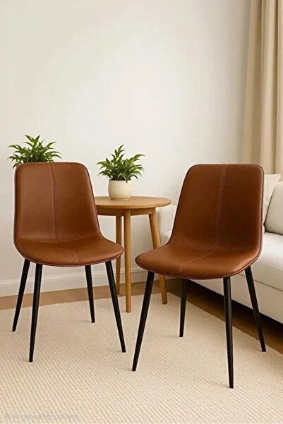 Generic Brown Synthetic Leather Dining Chair with Cross-Stitching Detail and ...