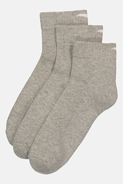 Anta Kids Boy 3 Pairs Brand Logo Ankle Socks, Grey