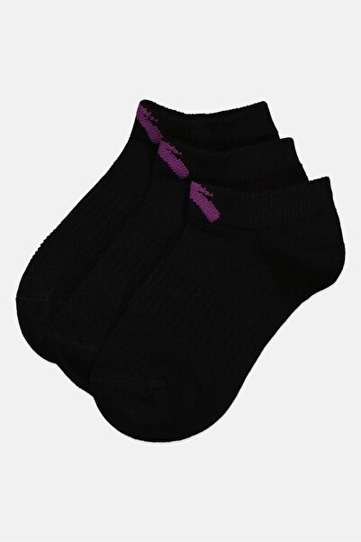 Anta Kids Girl 3 Pairs Brand Logo Ankle Socks, Black