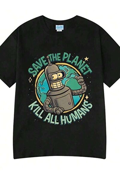 9JY تي شيرت مطبوع عليه عبارة "Funny With Robot Save The Planet Kill All Human...