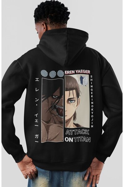 SEVBANO هودي من القطن الممشط مطبوع عليه أنمي Attack On Titan Eren Yeager للجن...